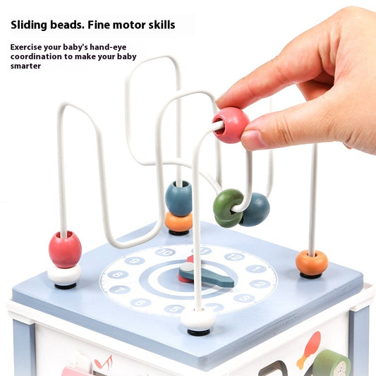 Montessori Wooden Busy Box: Bead Maze, Xylophone and Shape Sorter