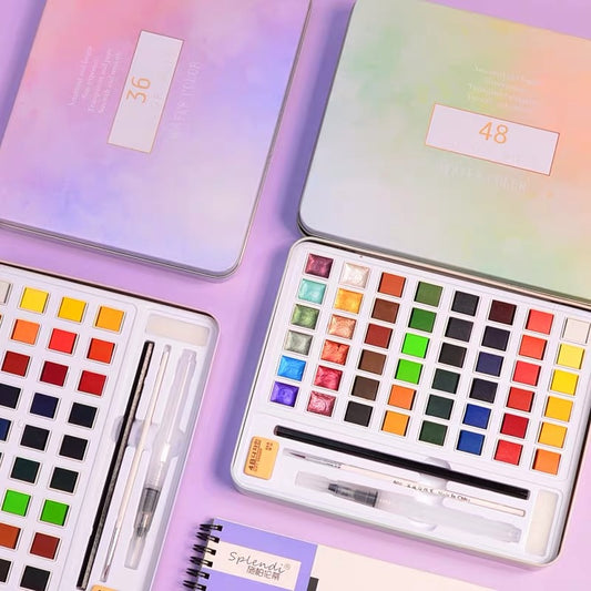 Pearlescent Solid Watercolor Paint Set: Portable 12/36/48 Colors