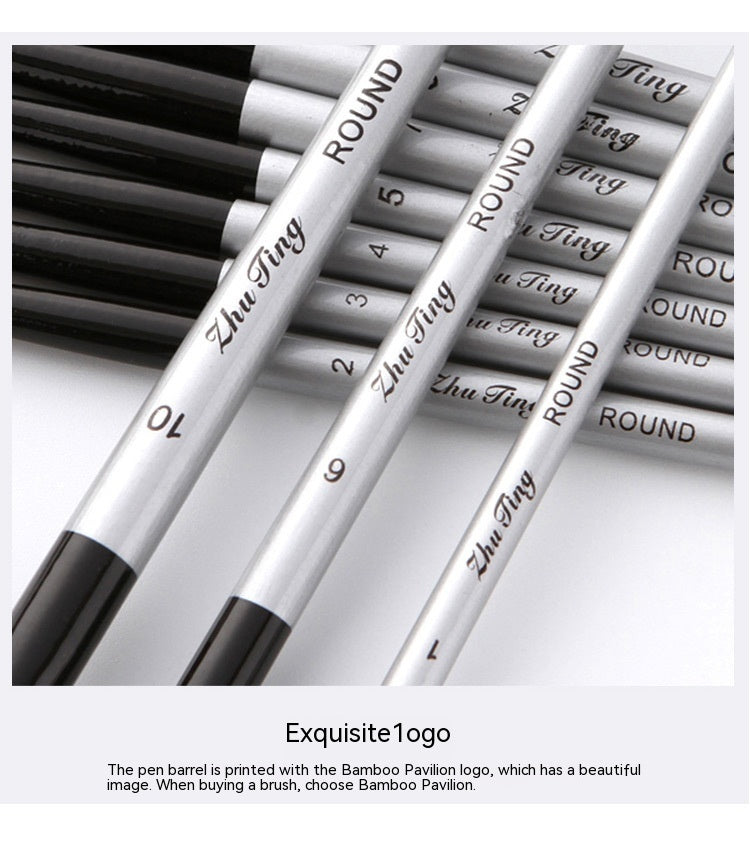 10-Piece Nylon Round Watercolor Brush Set with Wood Handles