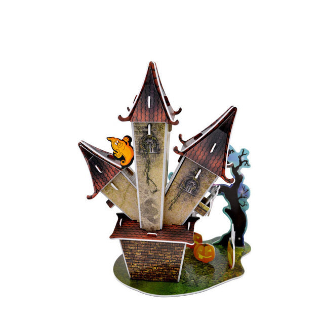 3D Halloween Castle & Tree House Puzzle – Fun DIY Paper Models (Ages 7–14)