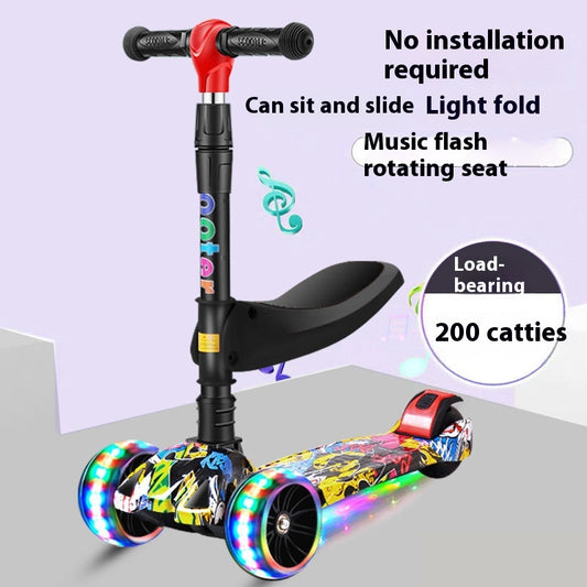 Kids 3-in-1 Foldable Scooter with Seat & LED Wheels (2–12 Years)