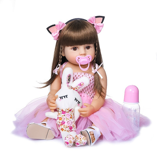 Lifelike 22" Reborn Baby Doll 55cm with Full Body Vinyl and Pink Dress