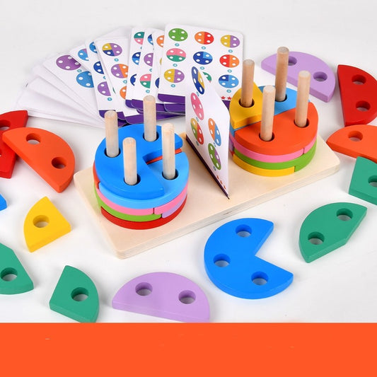 Wooden Matching & Stacking Peg Board with Pattern Cards (3–6 Years)