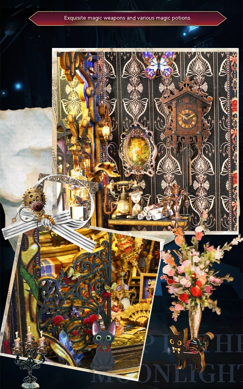 Quiet Night Rules Gothic Book Nook DIY Wooden 3D Kit with LED