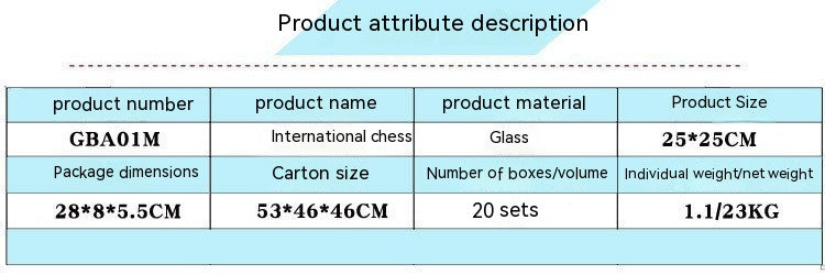 Crystal Glass Chess Set 25×25 cm with Frosted and Clear Pieces
