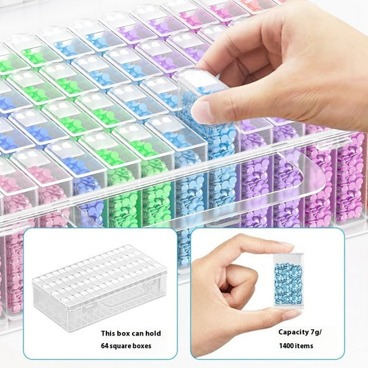 clear 64 grid bead storage case with handle and removable mini boxes 22.3 x 12.8 x 5.5 cm
