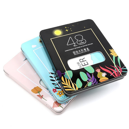 48-Color Solid Watercolor Paint Set in Metal Case (Black Knight / Girl Pink / Sunshine Blue)