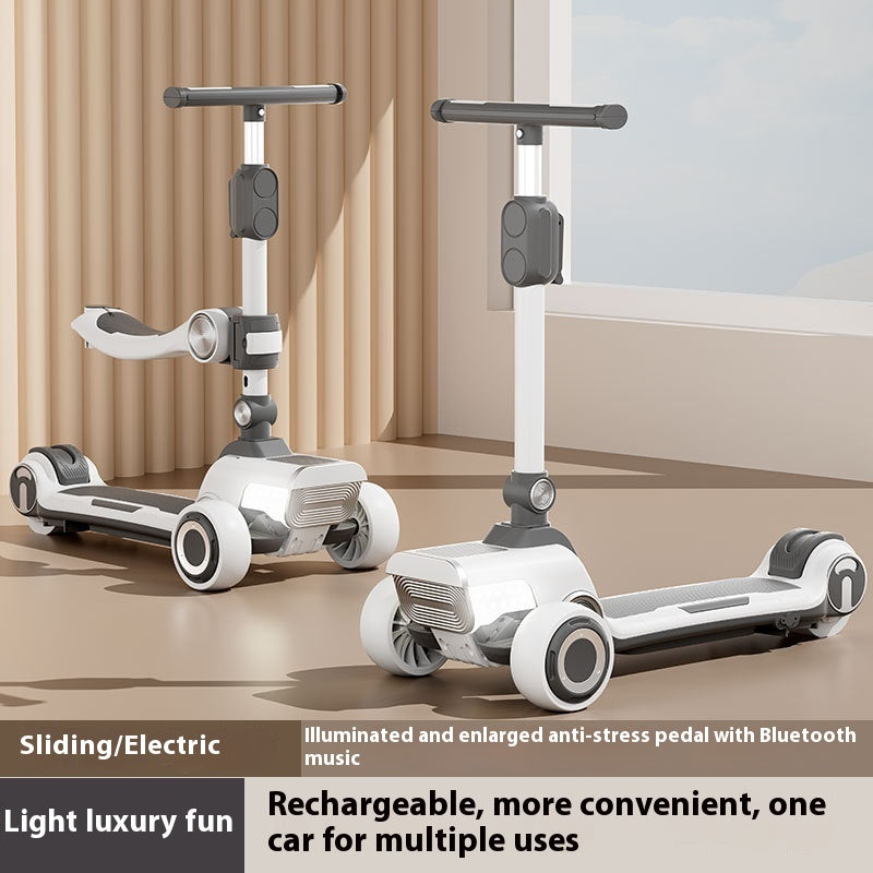 Rechargeable Foldable Kids Scooter with Bluetooth Music & LED Lights