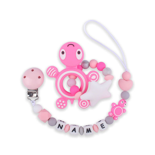 Personalized Turtle Silicone Teether and Pacifier Chain Set