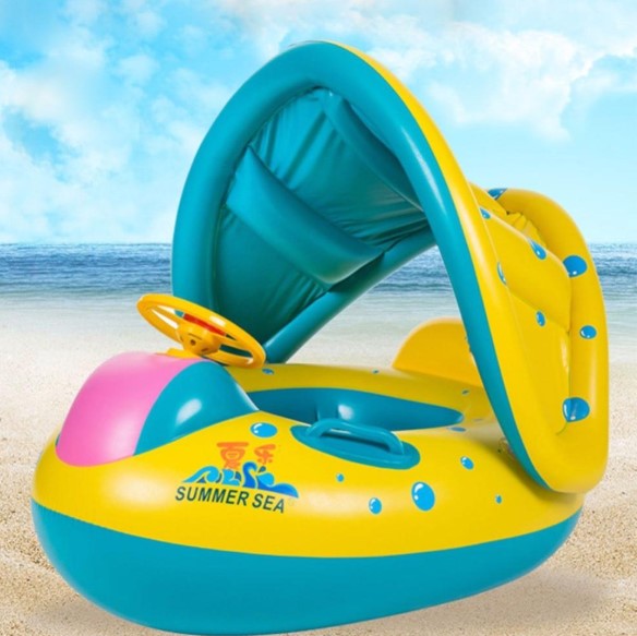 Baby Pool Float with Canopy & Steering Wheel (73×64×38 cm)
