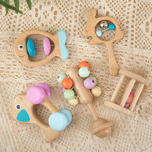 Beech Wood Baby Rattle Set – 5 Pieces in Gift Box