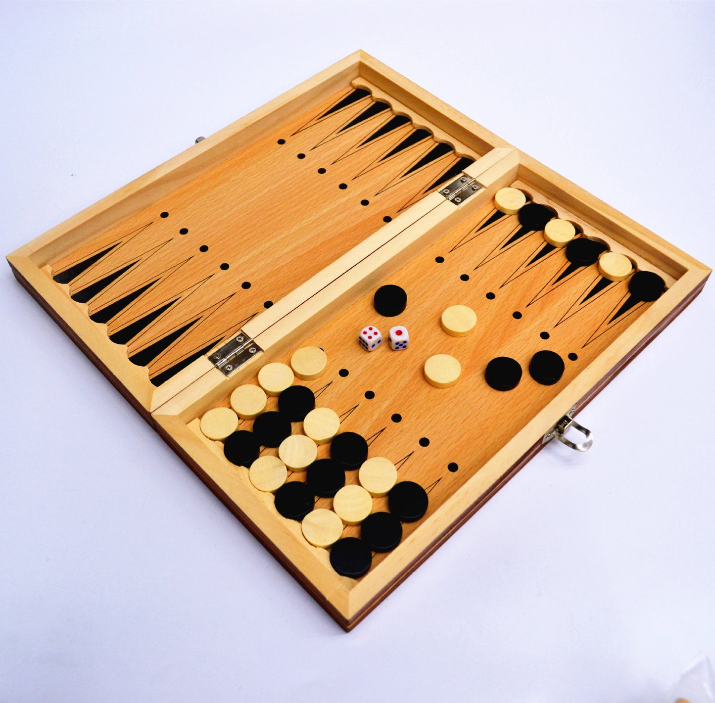 Wooden Magnetic 3-in-1 Chess Set - Folding Chess, Checkers & Backgammon