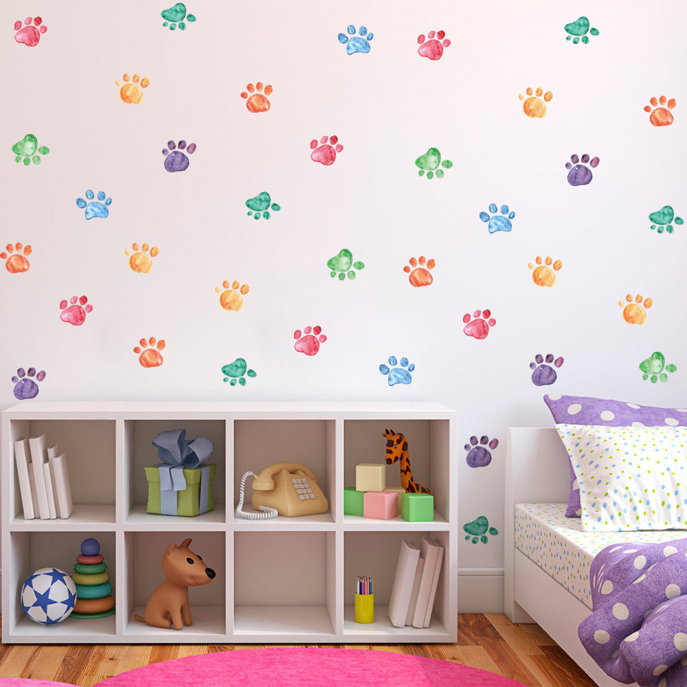 Watercolor Paw Print Wall Stickers – Waterproof Kids Room Décor