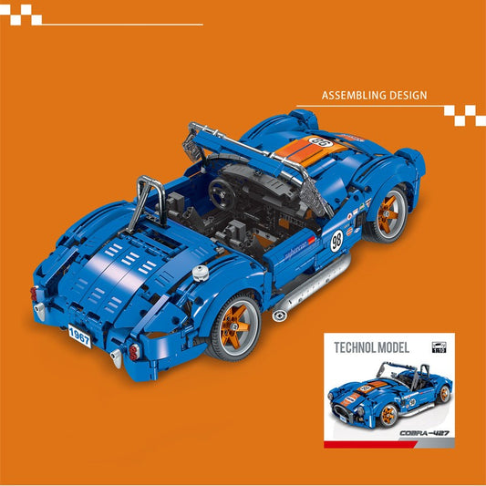 Blue Roadster 427-Style Brick Model with Side Pipes (1:10, 1816 pcs)