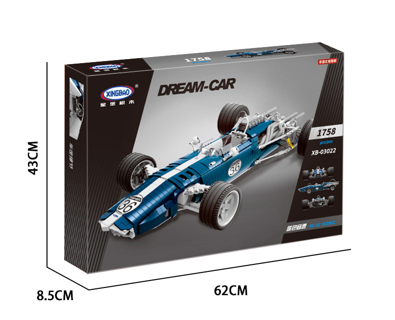 Blue Sonic F1-Style Brick Racer with Cockpit Detail (1758 pcs)