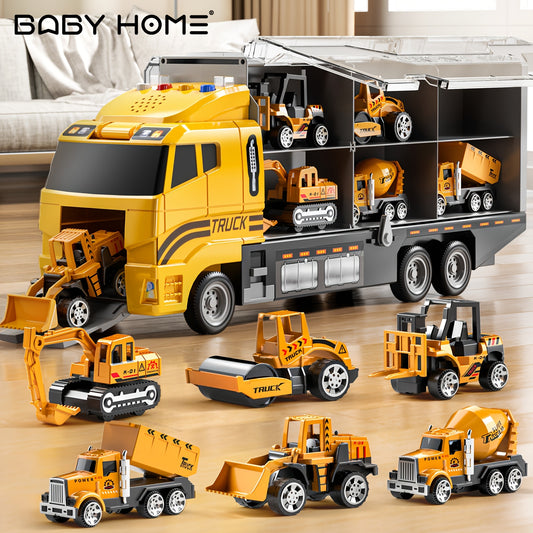 Construction Truck Carrier Playset with Play Mat for Kids 3+