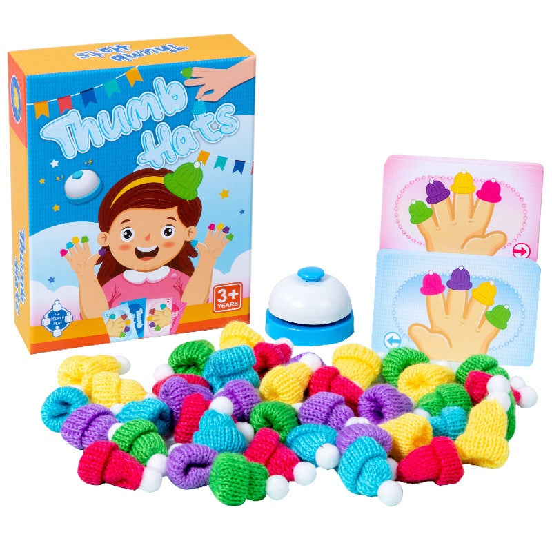 Thumb Hats Game for Kids – 40 Caps, 42 Cards & Bell