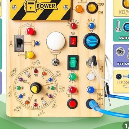 Montessori Wooden Busy Board With Lights, Switches and Plugs