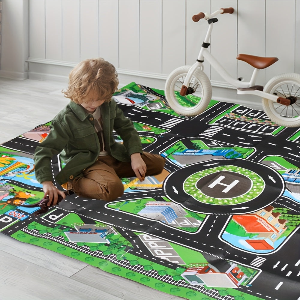 City Traffic Play Mat for Kids - Interactive Road Map with Garages