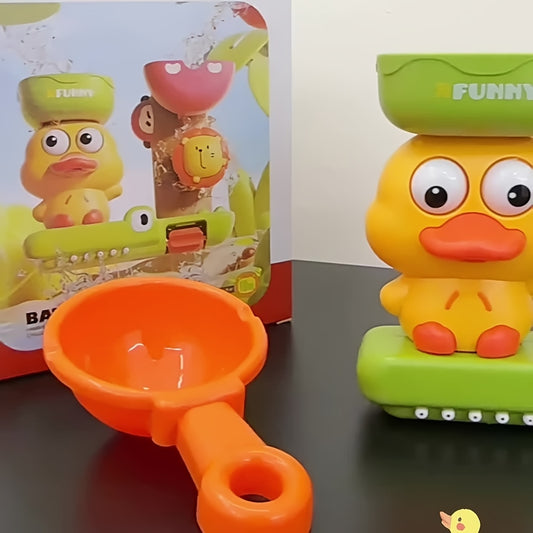 Interactive Duck Bath Toy with Suction Cups and Water Scoop