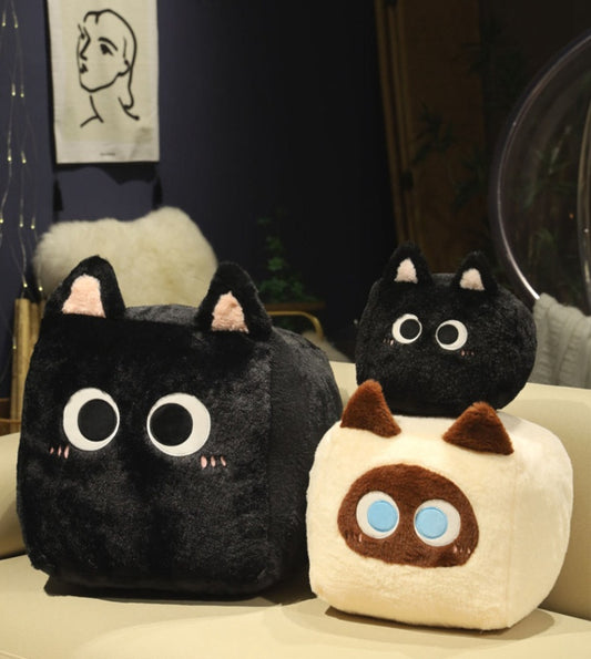 Square Cat Sleeping Pillow – Kawaii Plush Cushion (20/30/40 cm)