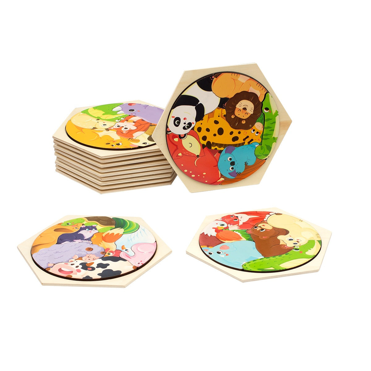 Childrens Cartoon Hexagon Wooden Puzzle (Early Learning)