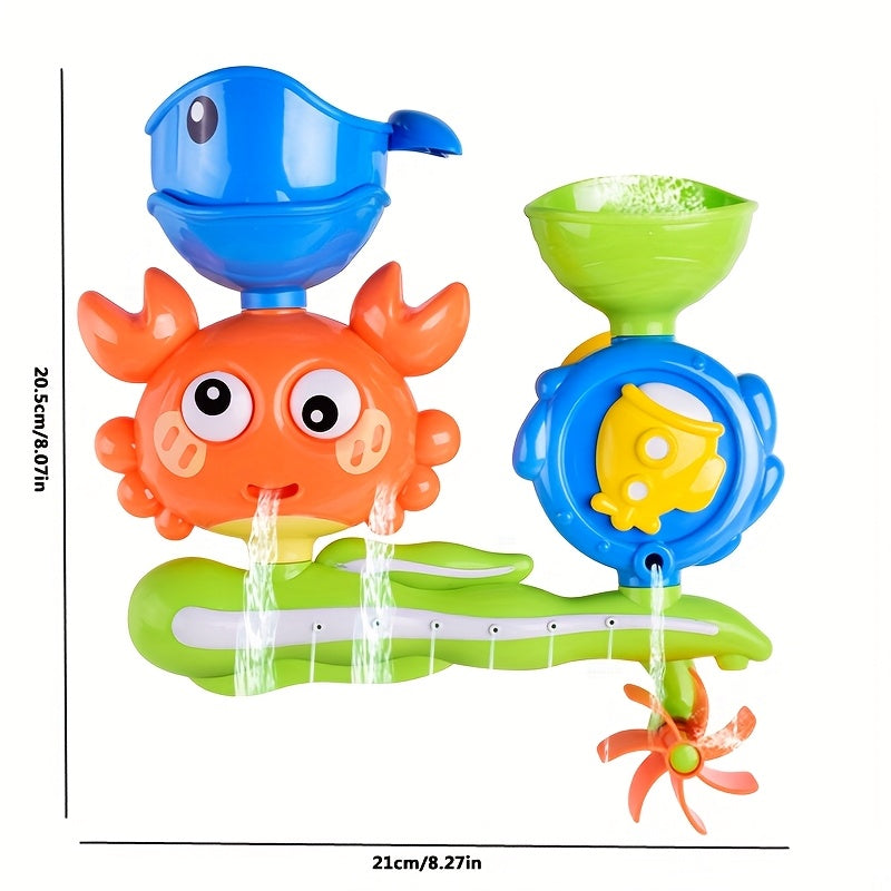Crab Waterfall Bath Toy with Rotating Water Wheel and Suction Cups