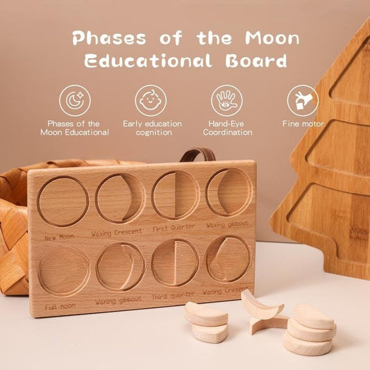 Wooden Moon Phases Learning Board – Montessori Puzzle for Toddlers