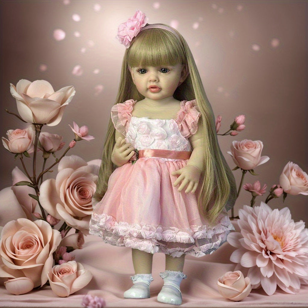 Extra Large 22 Inch Reborn Baby Girl Doll with Pink Floral Dress