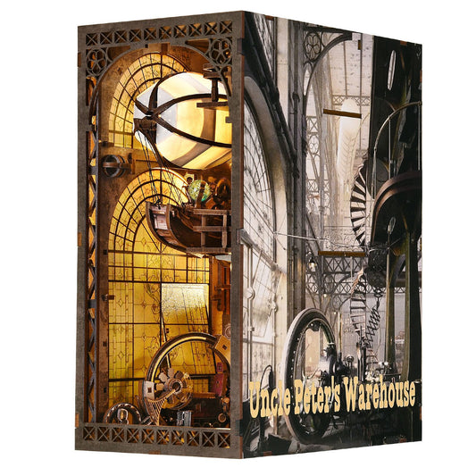 Uncle Peter’s Warehouse Steampunk Book Nook DIY Wooden 3D Kit with LED
