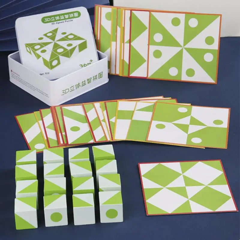 3D Pattern Cube Puzzle in Tin: Wooden Desktop Brain Teaser