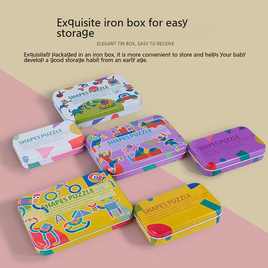 Shapes Puzzle Tin Set for Kids - Create With Color & Shape Cards