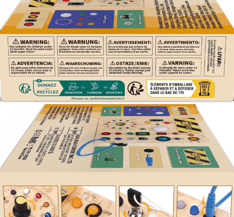 Montessori Wooden Busy Board With Lights, Switches and Plugs