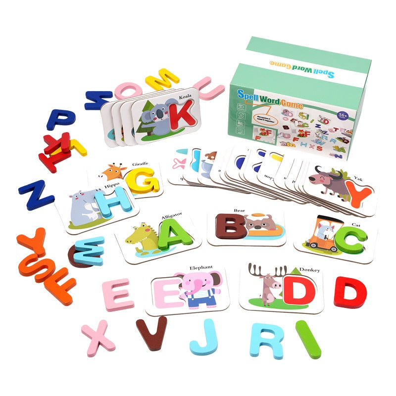 Wooden Animal Alphabet Spelling Game: Letters & Word Cards