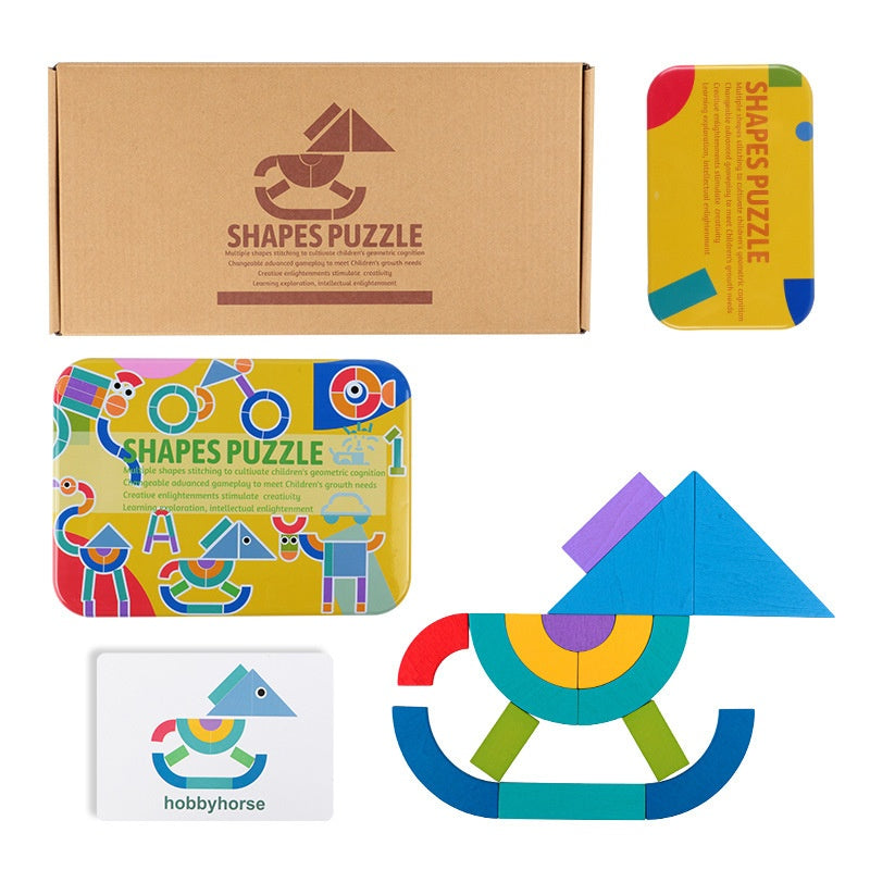 Shapes Puzzle Tin Set for Kids - Create With Color & Shape Cards