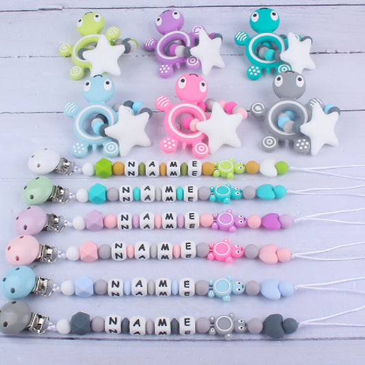 Personalized Turtle Silicone Teether and Pacifier Chain Set