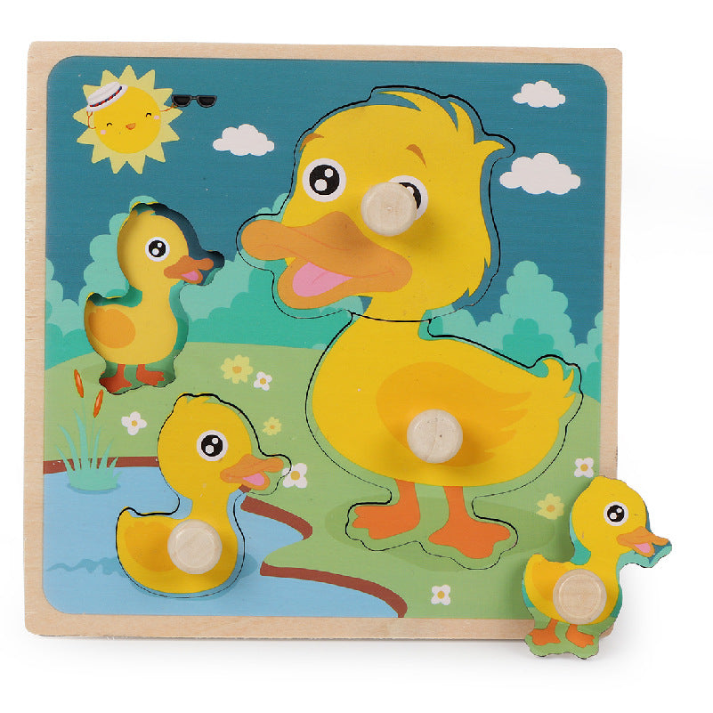 Wooden Knob Peg Puzzle Board for Kids – Animals, Vehicles and More