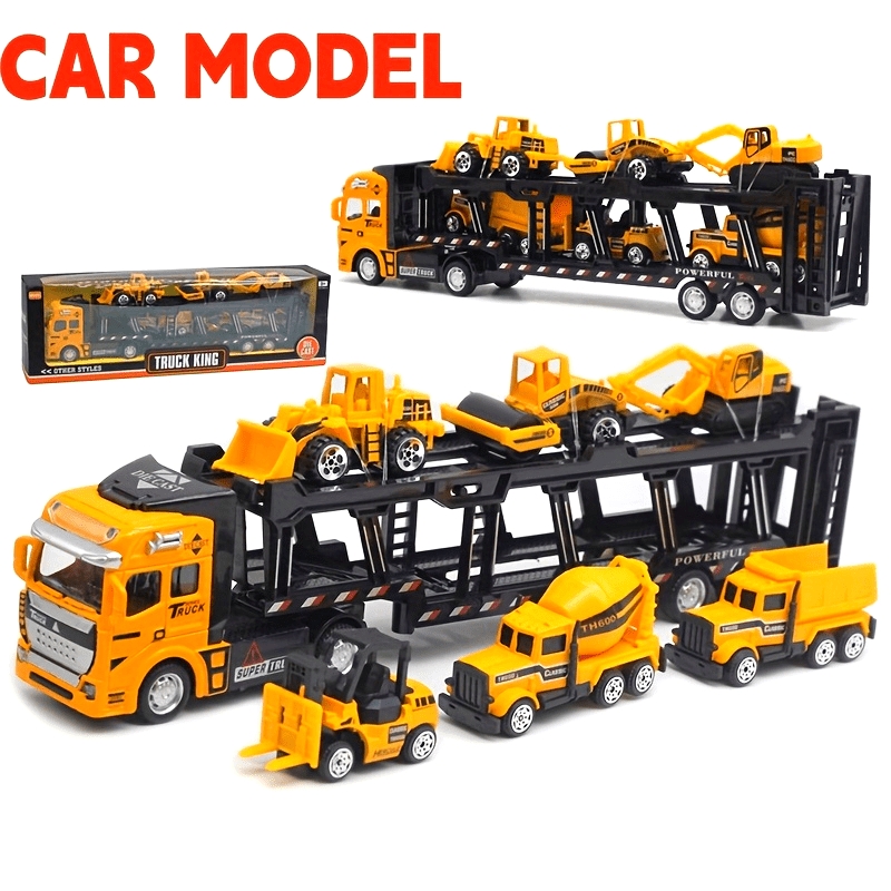 Truck King Die-Cast Car Carrier Truck with 6 Construction Vehicles (32 cm)