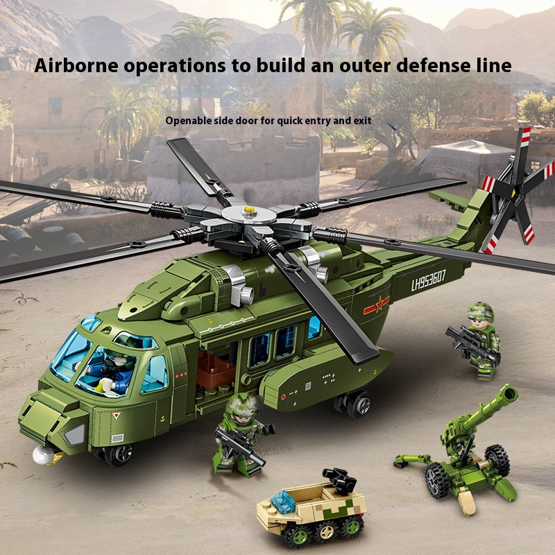 Z-8L Style Multi-purpose Military Helicopter Building Blocks, 605 pcs