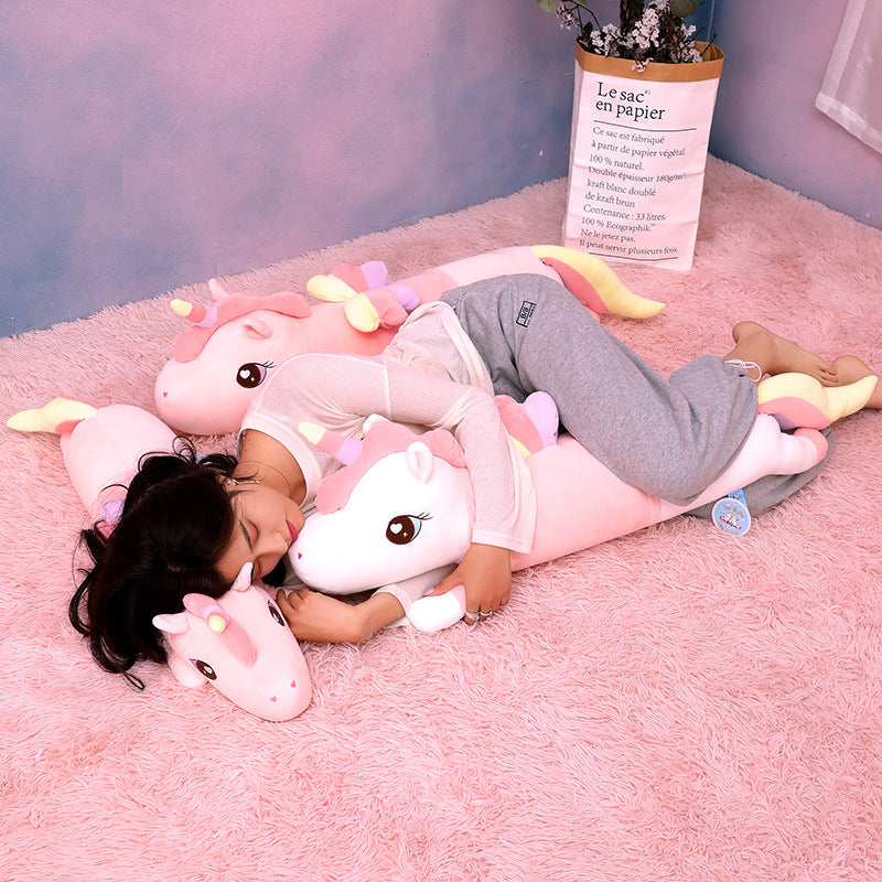 Cute Long Unicorn Plush Sleeping Pillow - 80 cm Pink