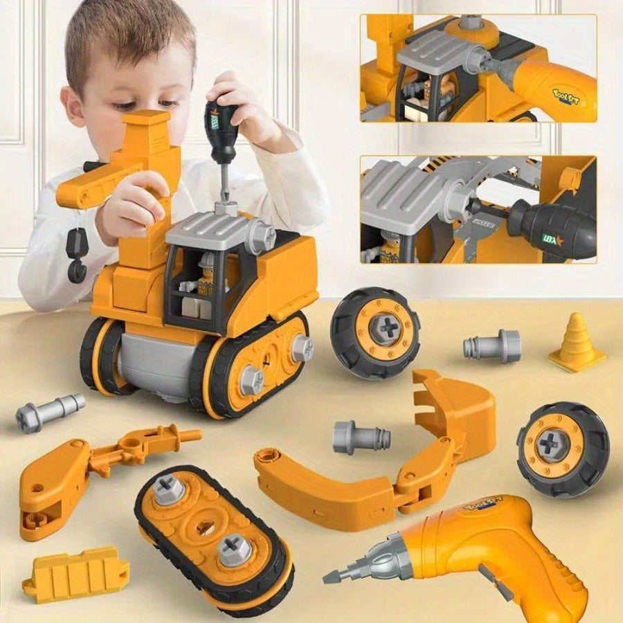 4-in-1 Take-Apart Construction Vehicle Garage with Sliding Track