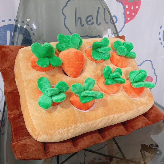 Plush Carrot Harvest Puzzle Cushion with Pullout Radishes