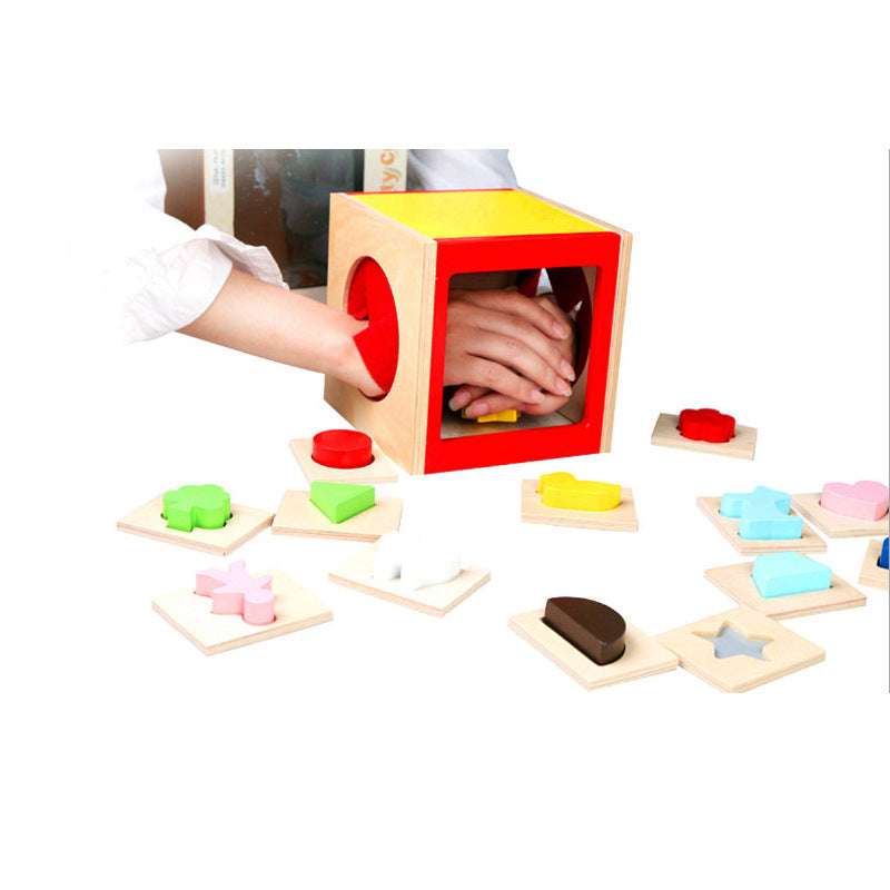 Wooden Tactile Training Box – Touch & Guess Shape Game