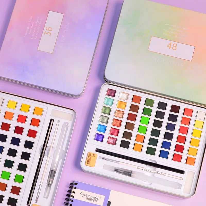 Pearlescent Solid Watercolor Paint Set: Portable 12/36/48 Colors