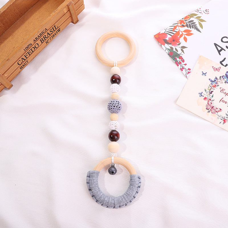 Wooden Ring Teether & Rattle Pendant – Beech & Crochet (28 cm)