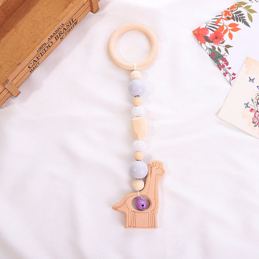 Wooden Ring Teether & Rattle Pendant – Beech & Crochet (28 cm)