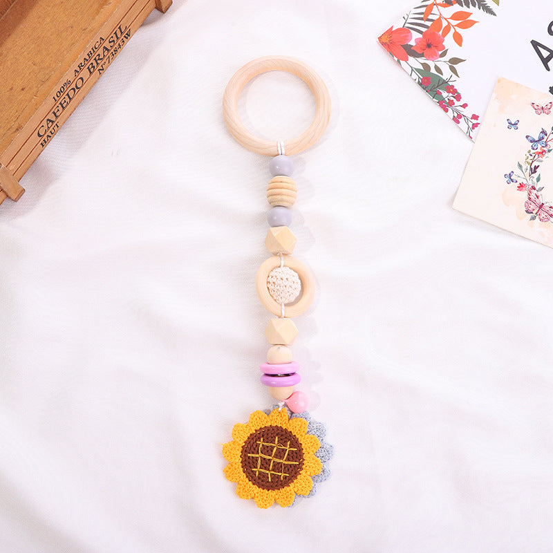 Wooden Ring Teether & Rattle Pendant – Beech & Crochet (28 cm)