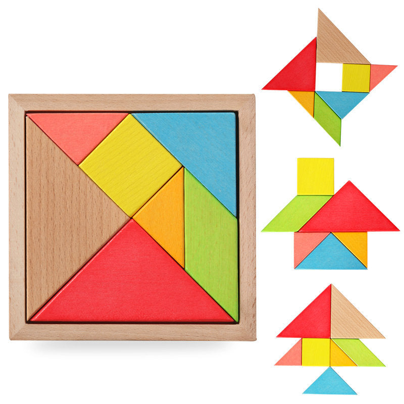 Colorful Wooden Tangram Puzzle for Kids | 7-Piece Brain Teaser