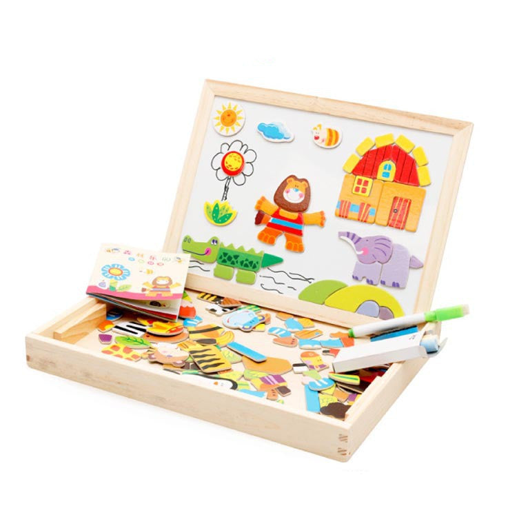 Double-sided Magnetic Puzzle Box with Drawing Board for Kids