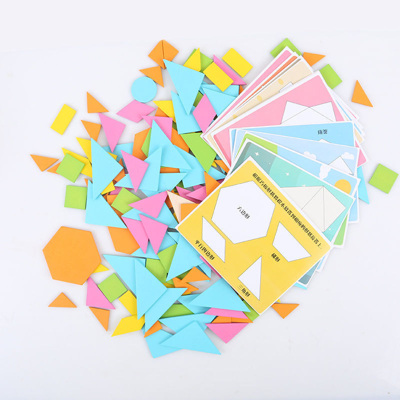 Wooden Pattern Blocks Puzzle Set for Kids - 170 pcs with Idea Cards